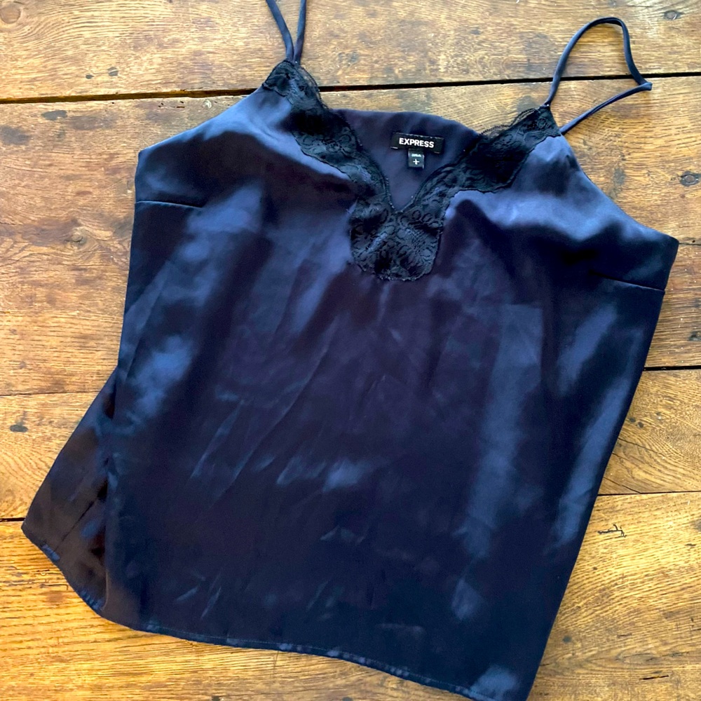 VTG Express Black Satin Chemise with Adjustable Straps